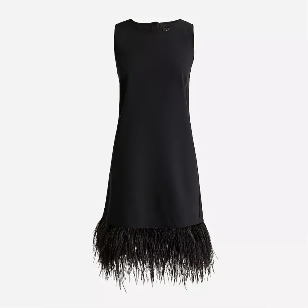 J. Crew Crepe Feather-Trim Shift Dress in Black, size 2X
